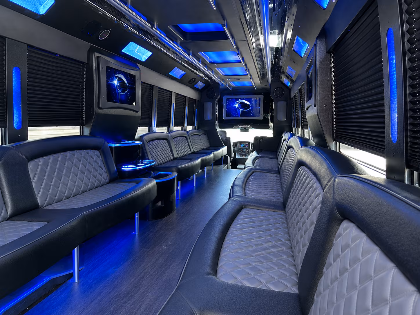 Passenger seating aboard a party bus rental serving Cincinnati